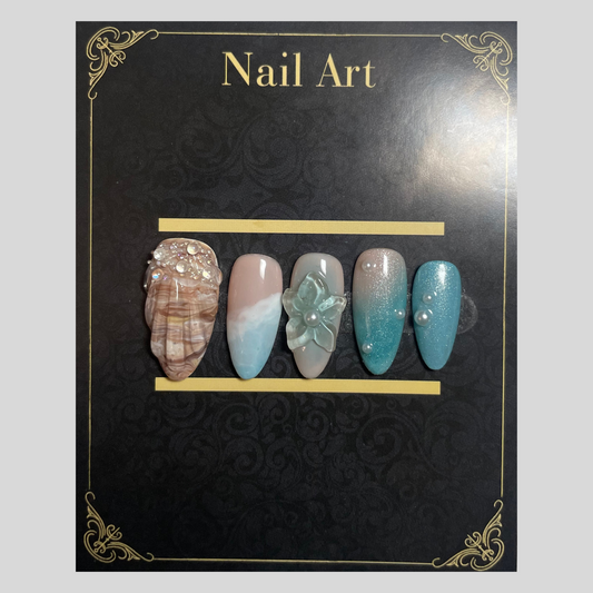 Faux ongles Azur & Sable bleu azur et beige sable inspiration plage C'Sha Nails