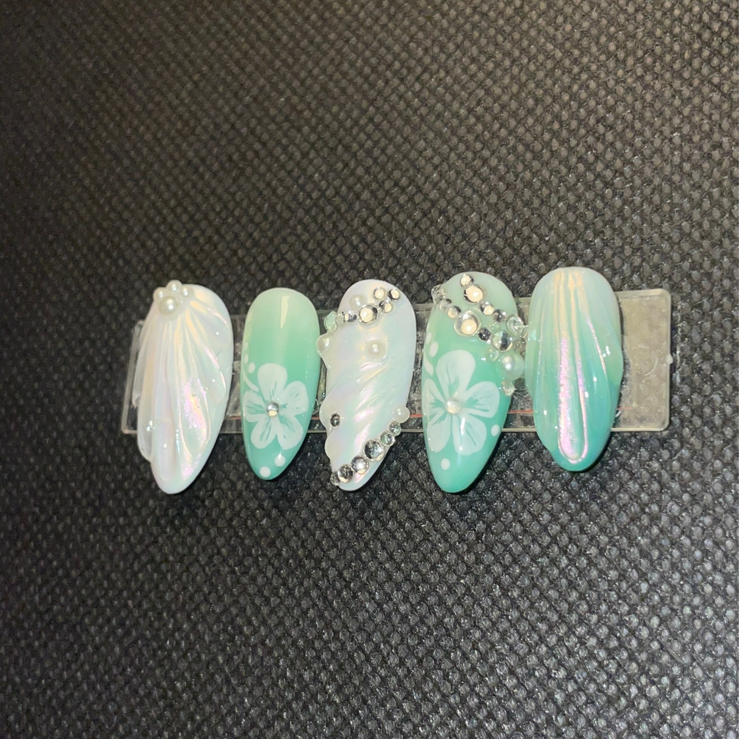 False nails Aloha Lagoon bleu lagon tropical inspiration hawaïenne C'Sha Nails