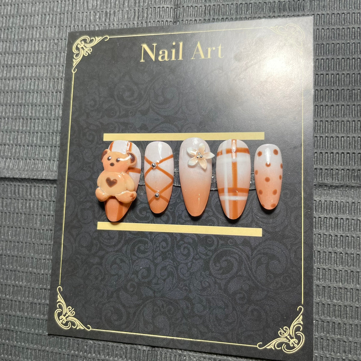 False nails Teddy caramel ourson 3D motifs pique-nique C'Sha Nails