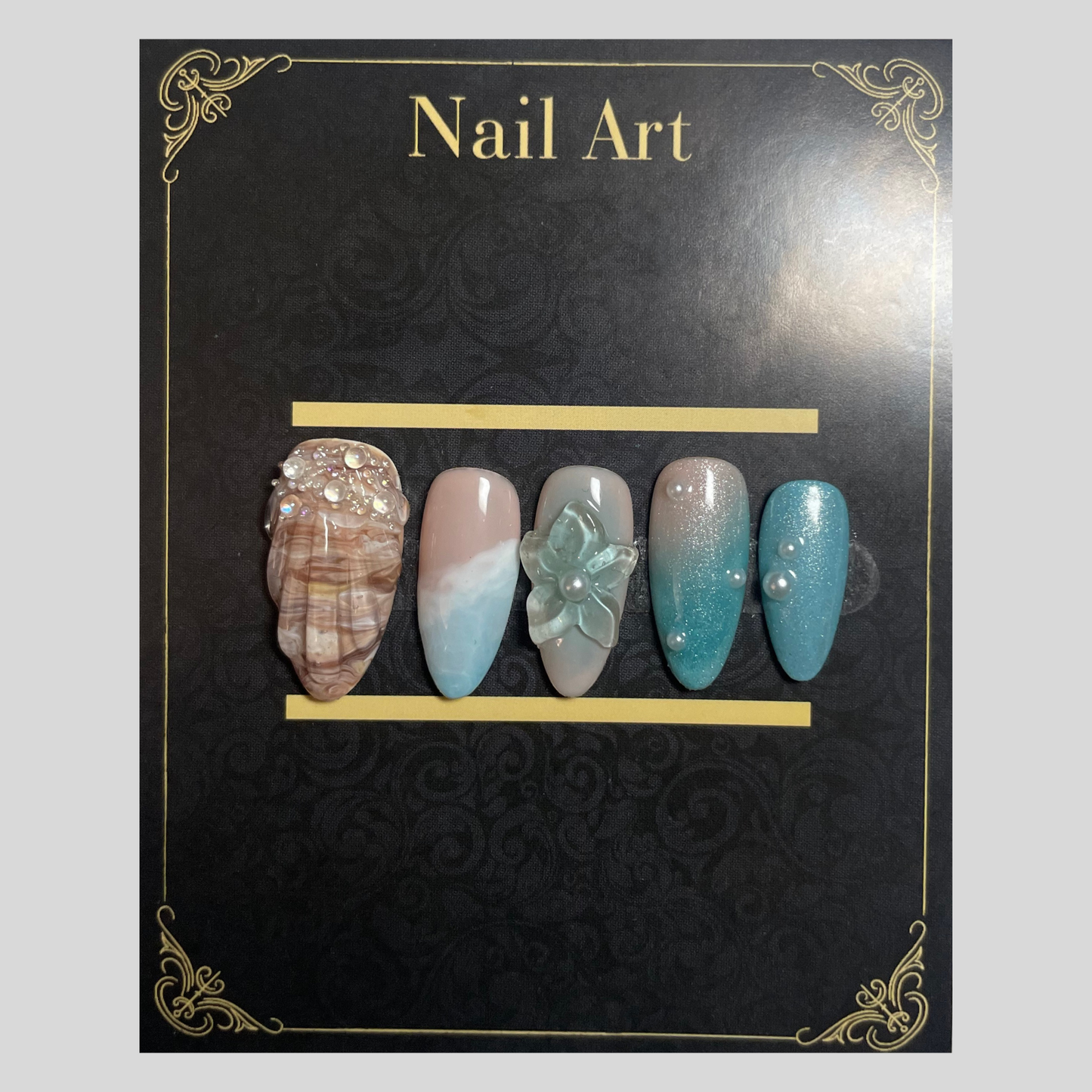 Faux ongles Azur & Sable bleu azur et beige sable inspiration plage C'Sha Nails