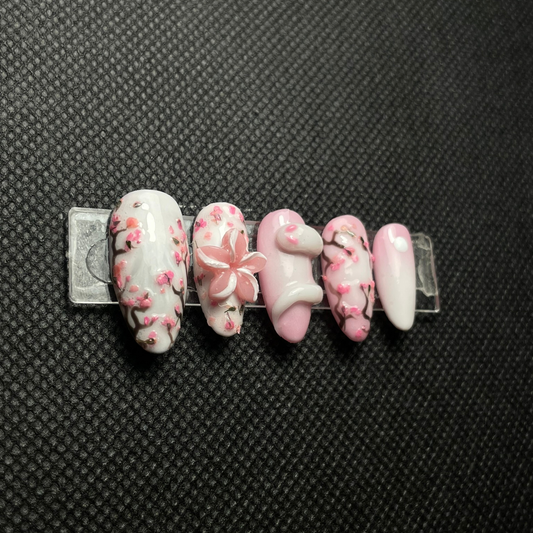 Faux ongles Nara Bloom rose cerisier japonais inspiration florale C'Sha Nails