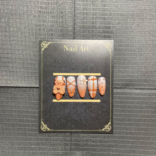 Faux ongles Teddy caramel ourson 3D motifs pique-nique C'Sha Nails