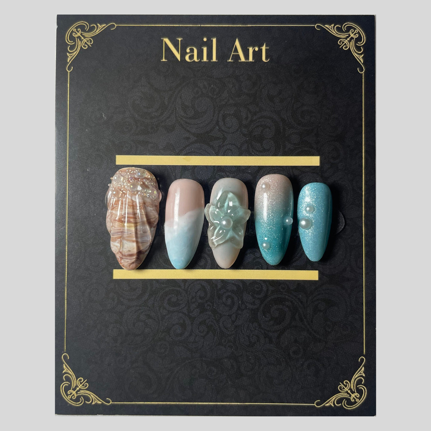 Press-on nails Azur & Sable bleu azur et beige sable inspiration plage C'Sha Nails