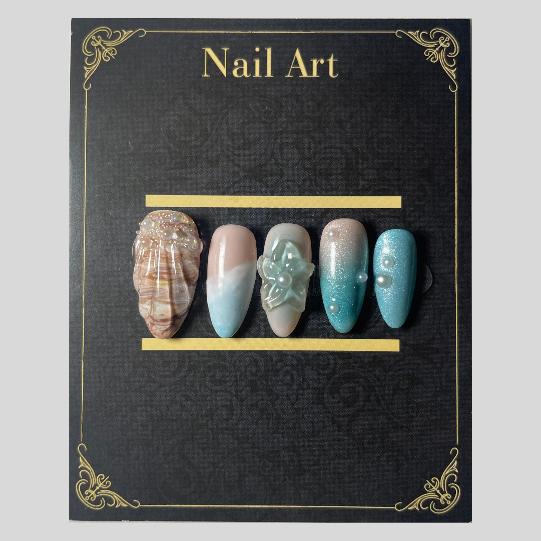 Press-on nails Azur & Sable bleu azur et beige sable inspiration plage C'Sha Nails