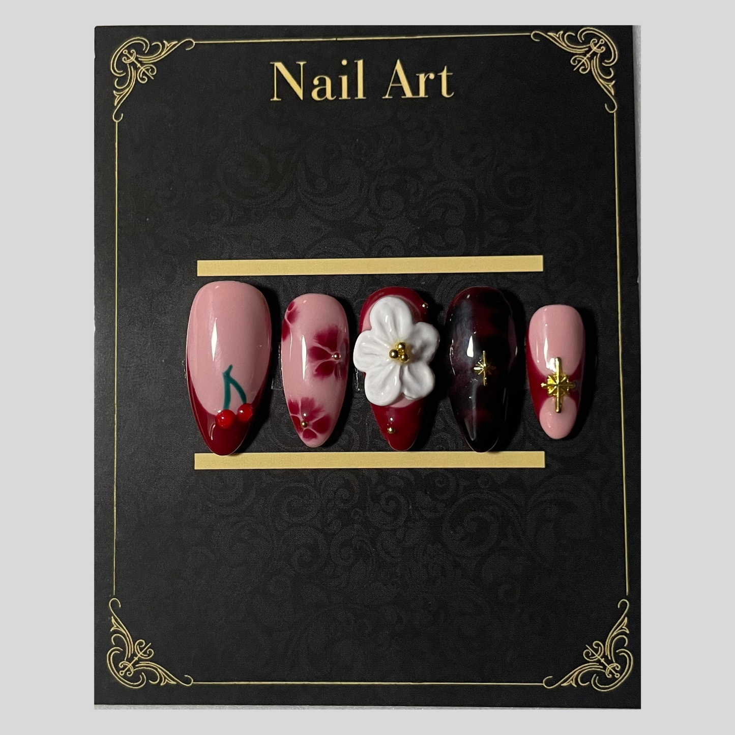 Press-on nails Bella Verona rose romantique inspiration italienne C'Sha Nails