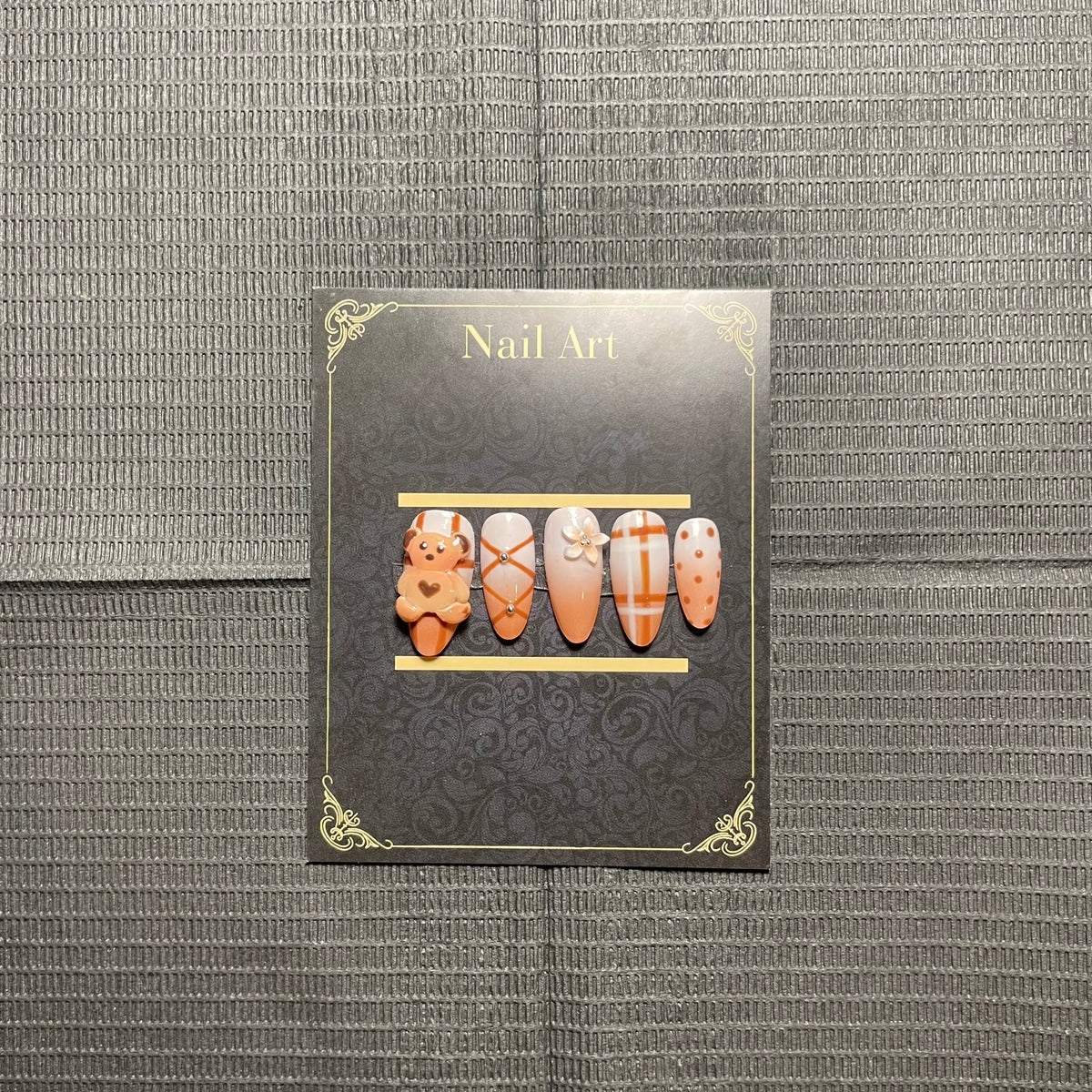Press-on nails Teddy caramel ourson 3D motifs pique-nique C'Sha Nails