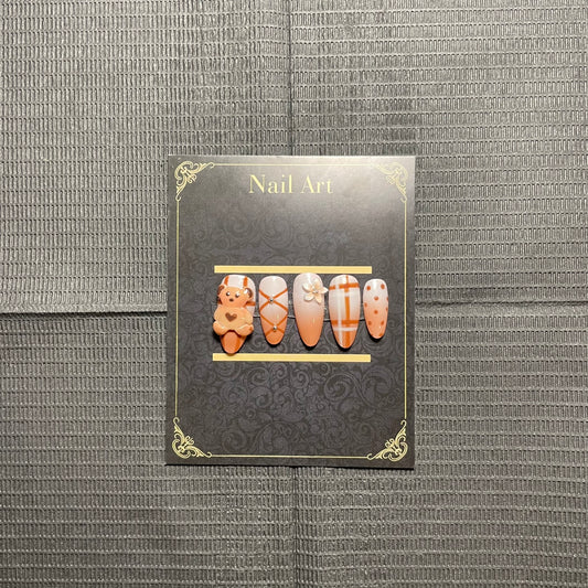 Press-on nails Teddy caramel ourson 3D motifs pique-nique C'Sha Nails